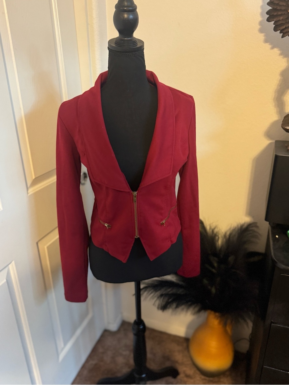 Chocolate Women's Maroon Zip Front Blazer
